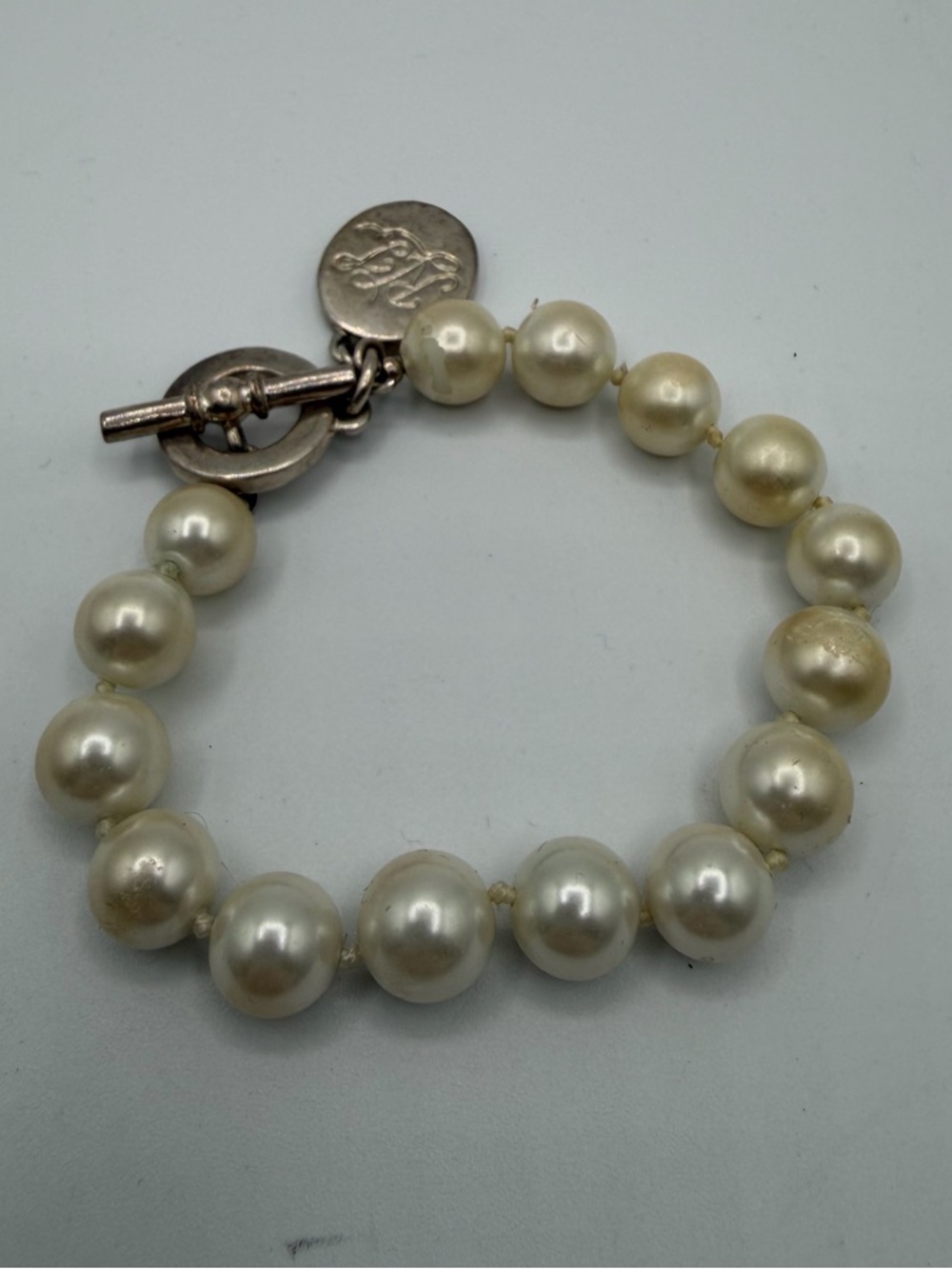 Lauren Ralph Lauren LRL Faux Pearl Bracelet Toggle Gold Tone Preppy